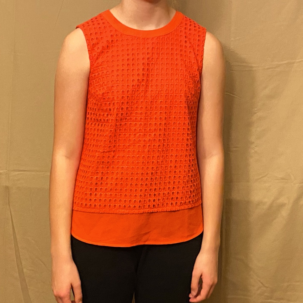J. Crew Deep Orange Eyelet Sleeveless Top
